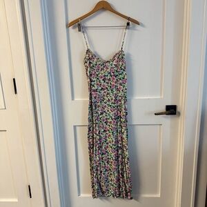 Multicolor Floral Maxi Dress with lace up back detail and slit